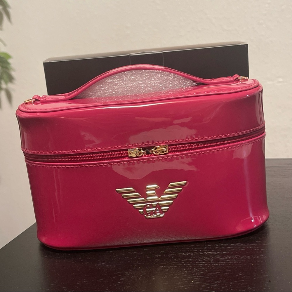 Emporio Armani Glossy Hot Pink Pouch Bag  with Gold Logo